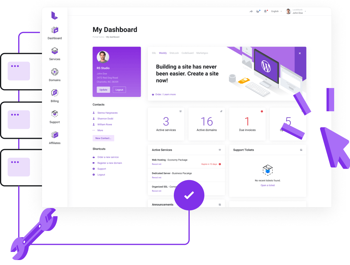 Hosting Web, VPS, Correos y Dominios - Panel de control súper fácil para gestionar todos tus servicios